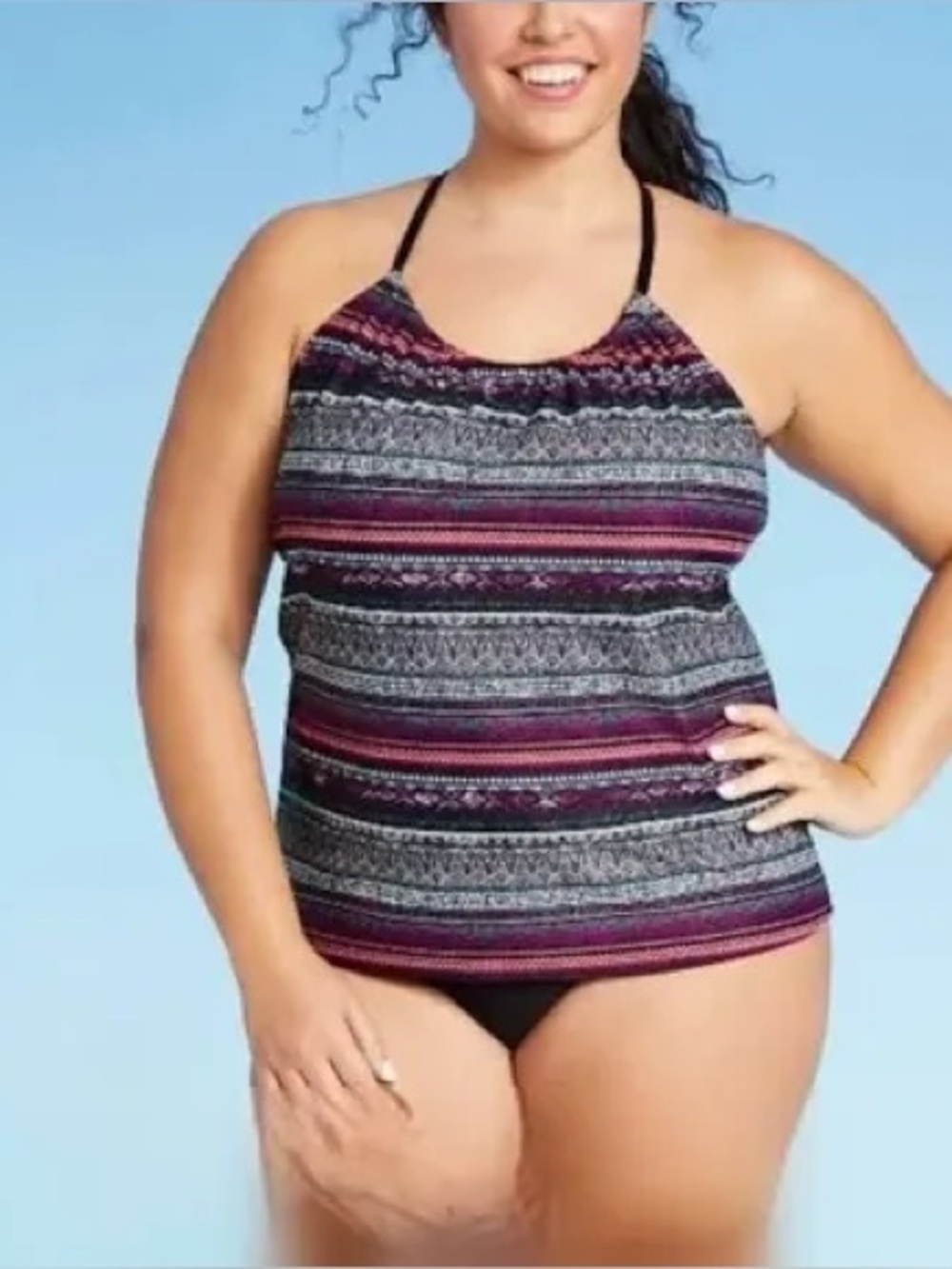Kona sol Halter Tankini Top Multicolor Tribal Swim Top 1x
